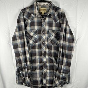 Cowboy Legend Men's XL Western Pearl Snap Shirt Long Sleeves Brown Plaid Flip